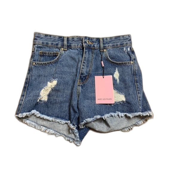 Avec Les Filles Distressed Jean Shorts size 27 NWT - Picture 1 of 4